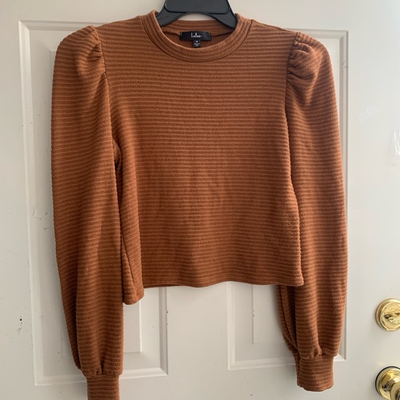 Lulu's Rust Ribbed Puff Sleeve Blouse - Picture 7 of 13